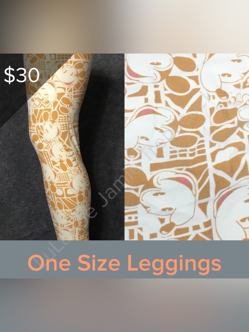 LuLaRoe Cream & Tan Mickey Mouse One Size Leggings